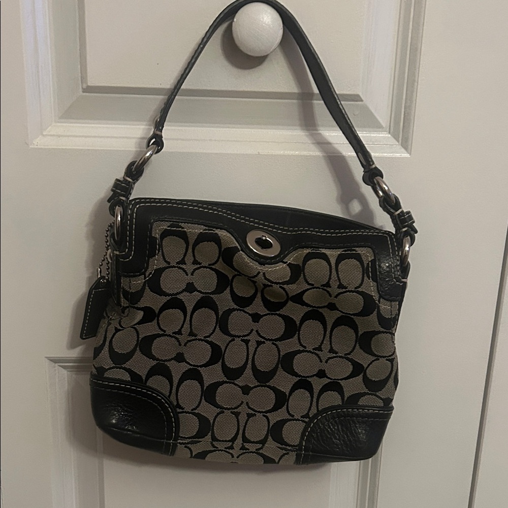 Coach Black and Brown Signature Shoulder Bag